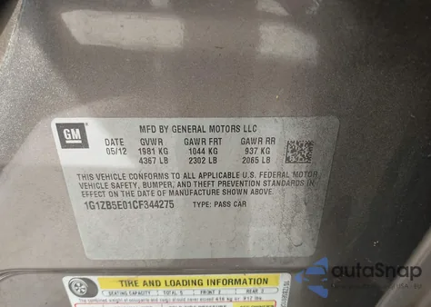 2012 Chevrolet Malibu Ls из США, поврежденный, VIN 1G1ZB5E01CF344275